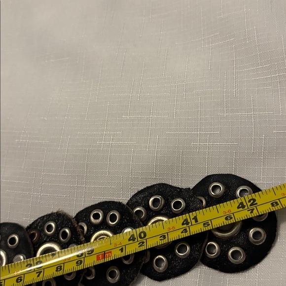 VTG Black Moroccan Leather Concho Belt SZ 36 w/circle buckle rivets & studs Boho main image 11